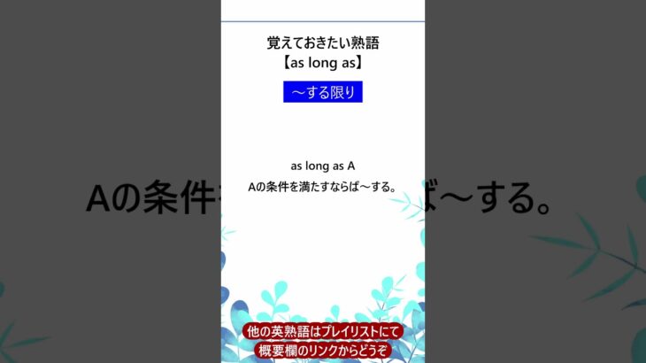 【as long as】覚えておきたい頻出英熟語 #toeic #英検